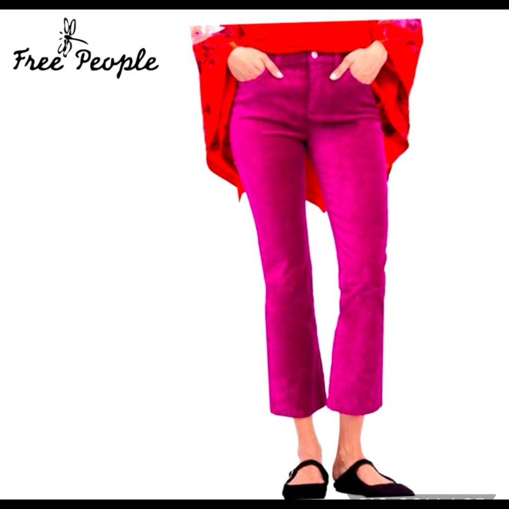 Free people crushed velvet pink cropped pants